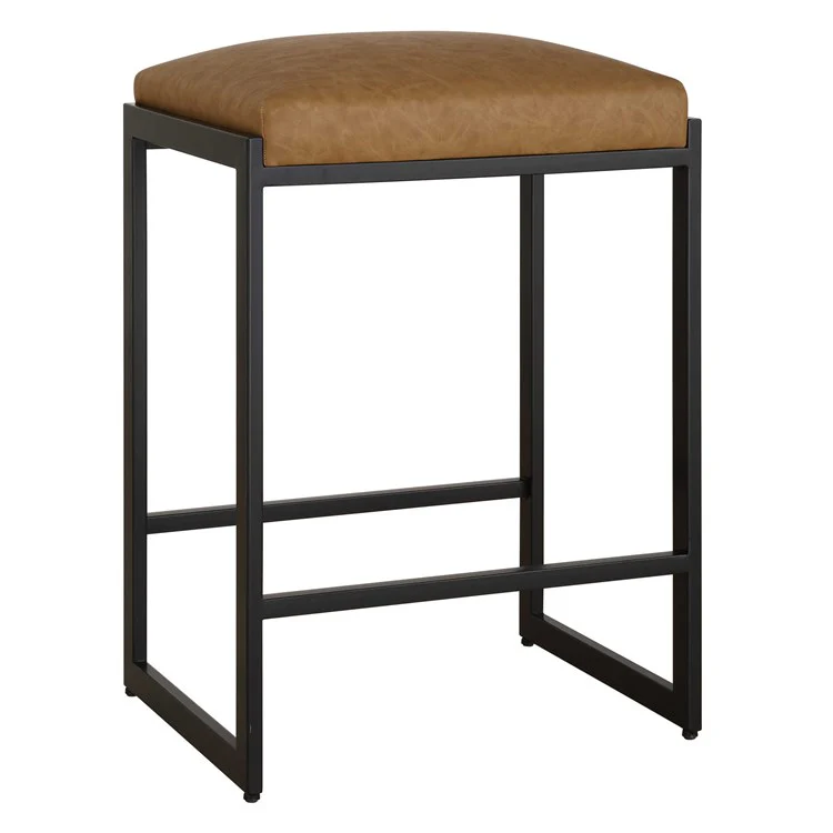 Uttermost Atticus Counter Stool ~ Camel Faux Leather Cushioned Seat - Image 2