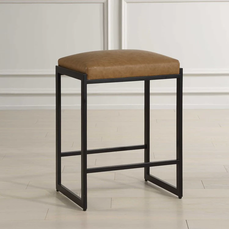 Uttermost Atticus Counter Stool ~ Camel Faux Leather Cushioned Seat - Image 4