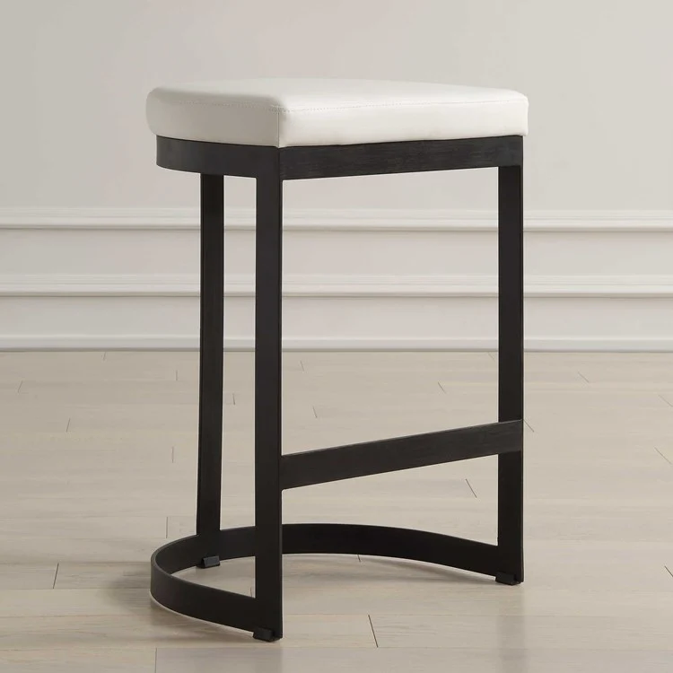 Uttermost Ivanna White Pebbled Faux Leather Counter Stool With Matte Black Iron Base