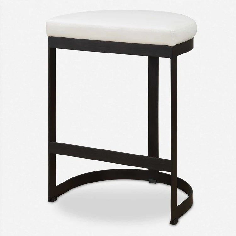 Uttermost Ivanna White Pebbled Faux Leather Counter Stool With Matte Black Iron Base - Image 2