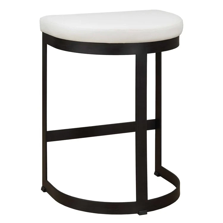 Uttermost Ivanna White Pebbled Faux Leather Counter Stool With Matte Black Iron Base - Image 6