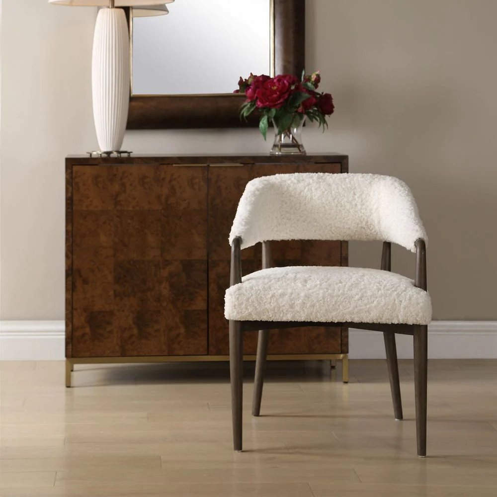 Uttermost Austell Dark Walnut Finish With Cream- Toned Faux Shearling Dining Chair