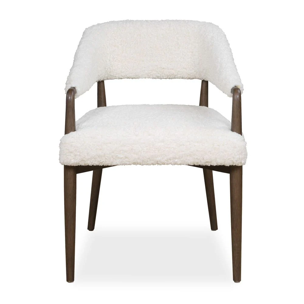 Uttermost Austell Dark Walnut Finish With Cream- Toned Faux Shearling Dining Chair - Image 3