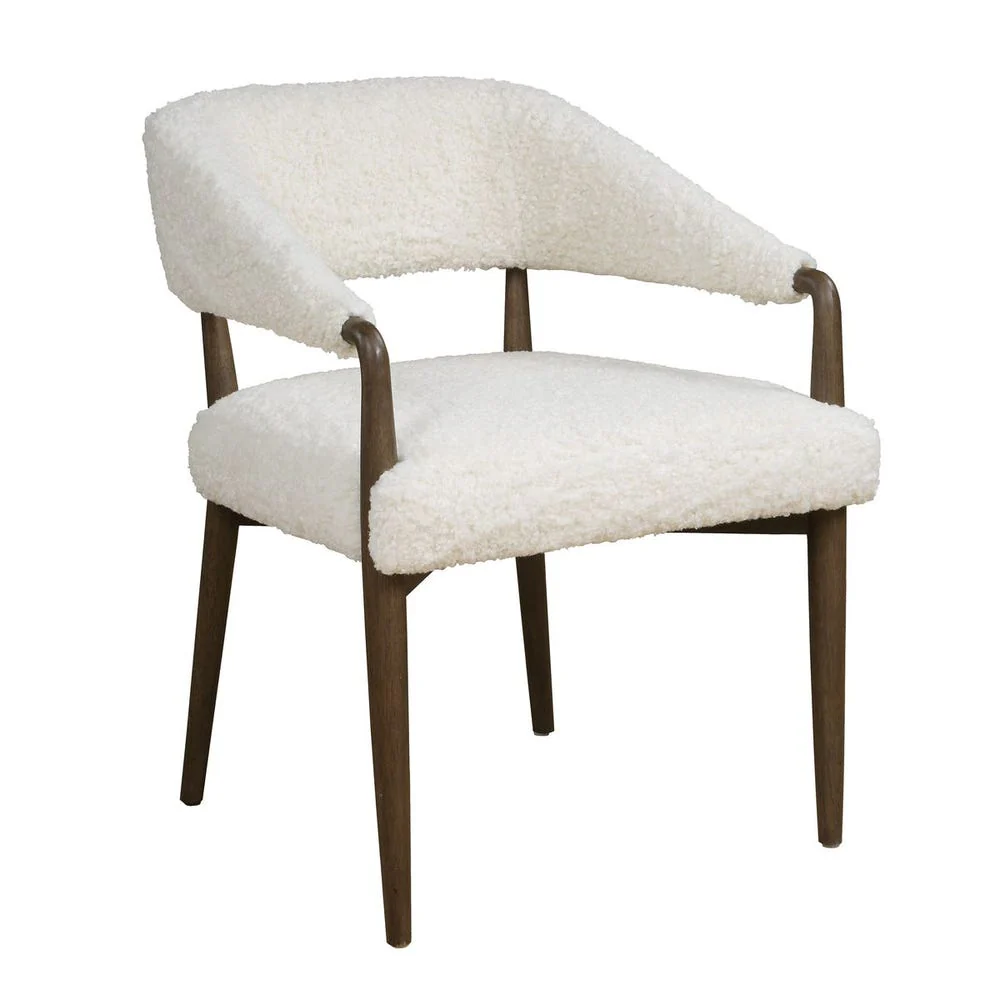 Uttermost Austell Dark Walnut Finish With Cream- Toned Faux Shearling Dining Chair - Image 4