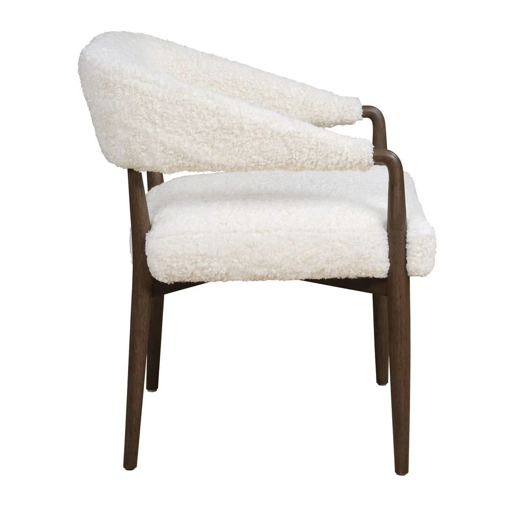Uttermost Austell Dark Walnut Finish With Cream- Toned Faux Shearling Dining Chair - Image 5