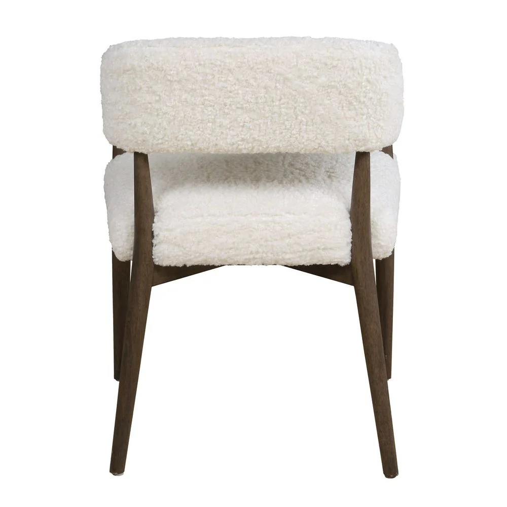 Uttermost Austell Dark Walnut Finish With Cream- Toned Faux Shearling Dining Chair - Image 6