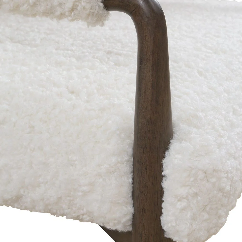 Uttermost Austell Dark Walnut Finish With Cream- Toned Faux Shearling Dining Chair - Image 9