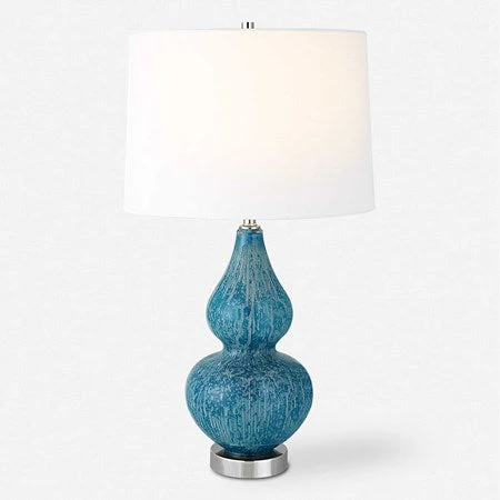 Uttermost Avalon Light Blue and Turquoise Glass Table Lamp With White Shade - Image 2