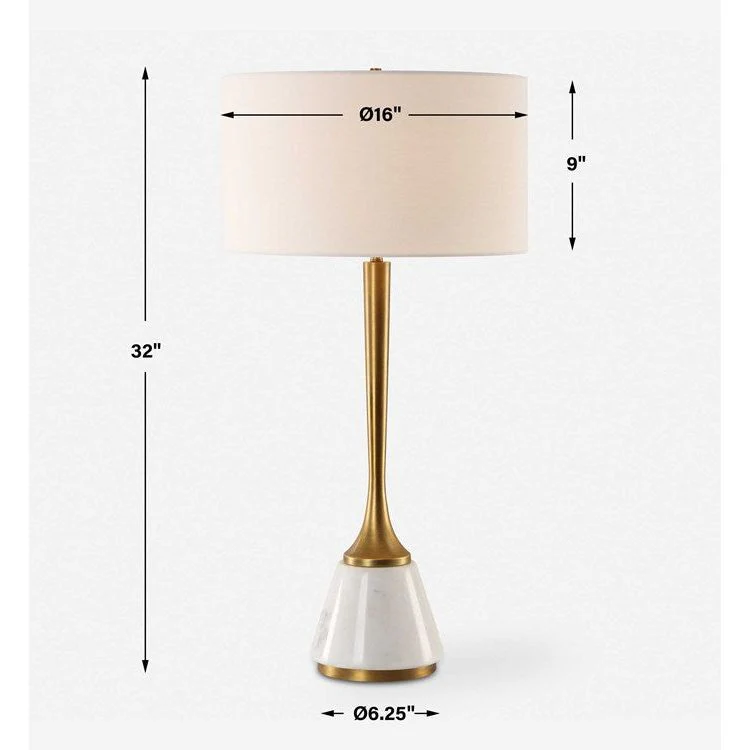 Uttermost Avola White Marble and Antique Brass Table Lamp With Linen Shade - Image 8