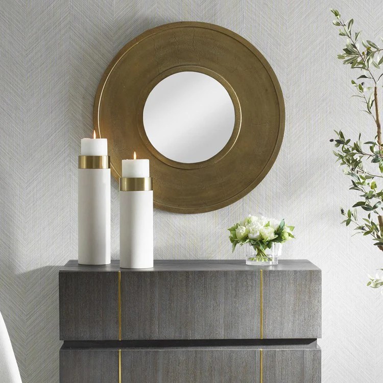 Uttermost Axel Antiqued Brass Round Mirror - Image 2
