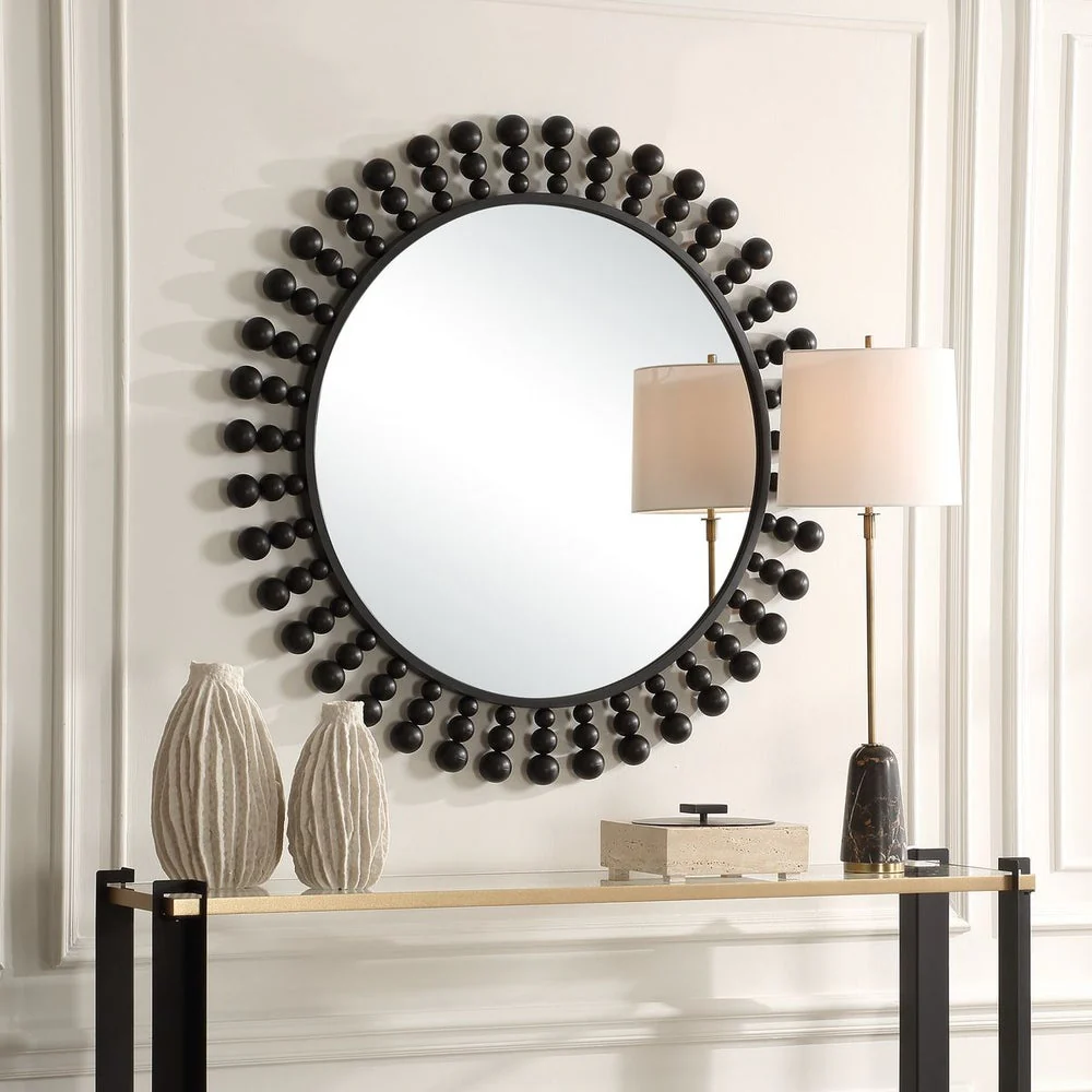 Uttermost Aziel Sleek Satin Black Round Mirror - Image 3