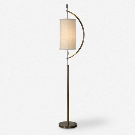 Uttermost Balaour Antique Brass Floor Lamp With Light Beige Linen Shade - Image 2