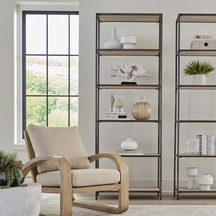 Uttermost Baldwin White Washed Mango Wood With Gunmetal Iron Etagere