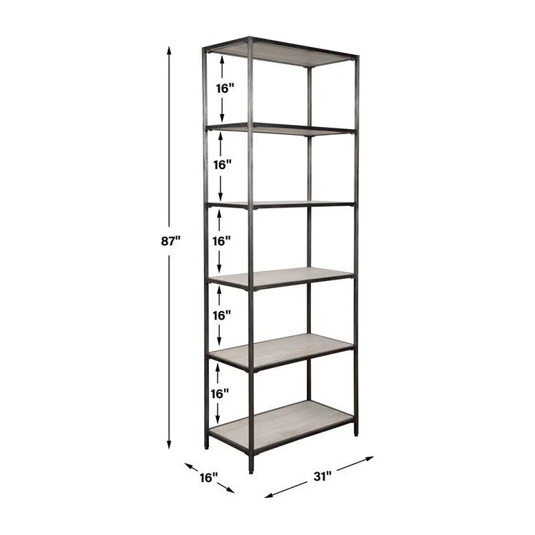 Uttermost Baldwin White Washed Mango Wood With Gunmetal Iron Etagere - Image 6