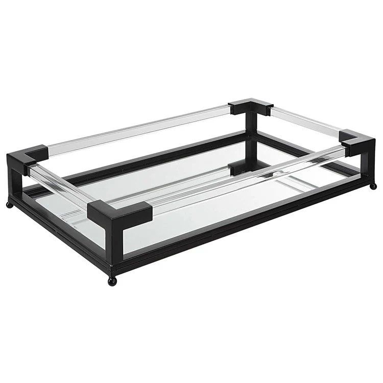 Uttermost Balkan Matte Black Hand Forged Iron and Mirrored Tray With Acrylic Handles - Image 5