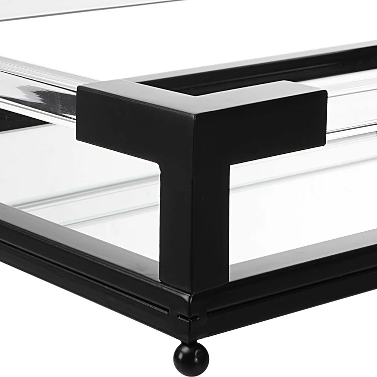 Uttermost Balkan Matte Black Hand Forged Iron and Mirrored Tray With Acrylic Handles - Image 7
