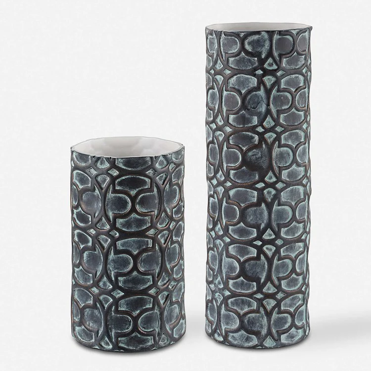 Uttermost Baltra Aged Bronze With Verdigris Glazed Ceramic Set of 2 Vases - Image 3