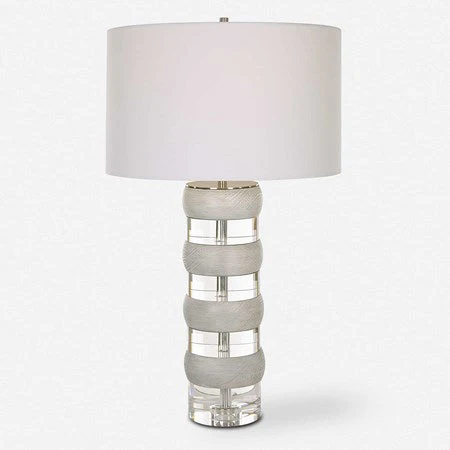 Uttermost Band Together Bleached Wood and Crystal Table Lamp With White Drum Shade - Image 2