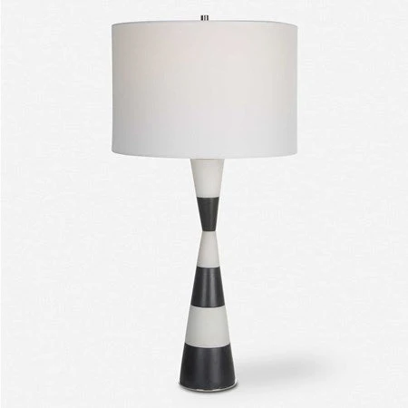 Uttermost Bandeau Banded Black and White Stone Table Lamp With Linen Drum Shade - Image 2