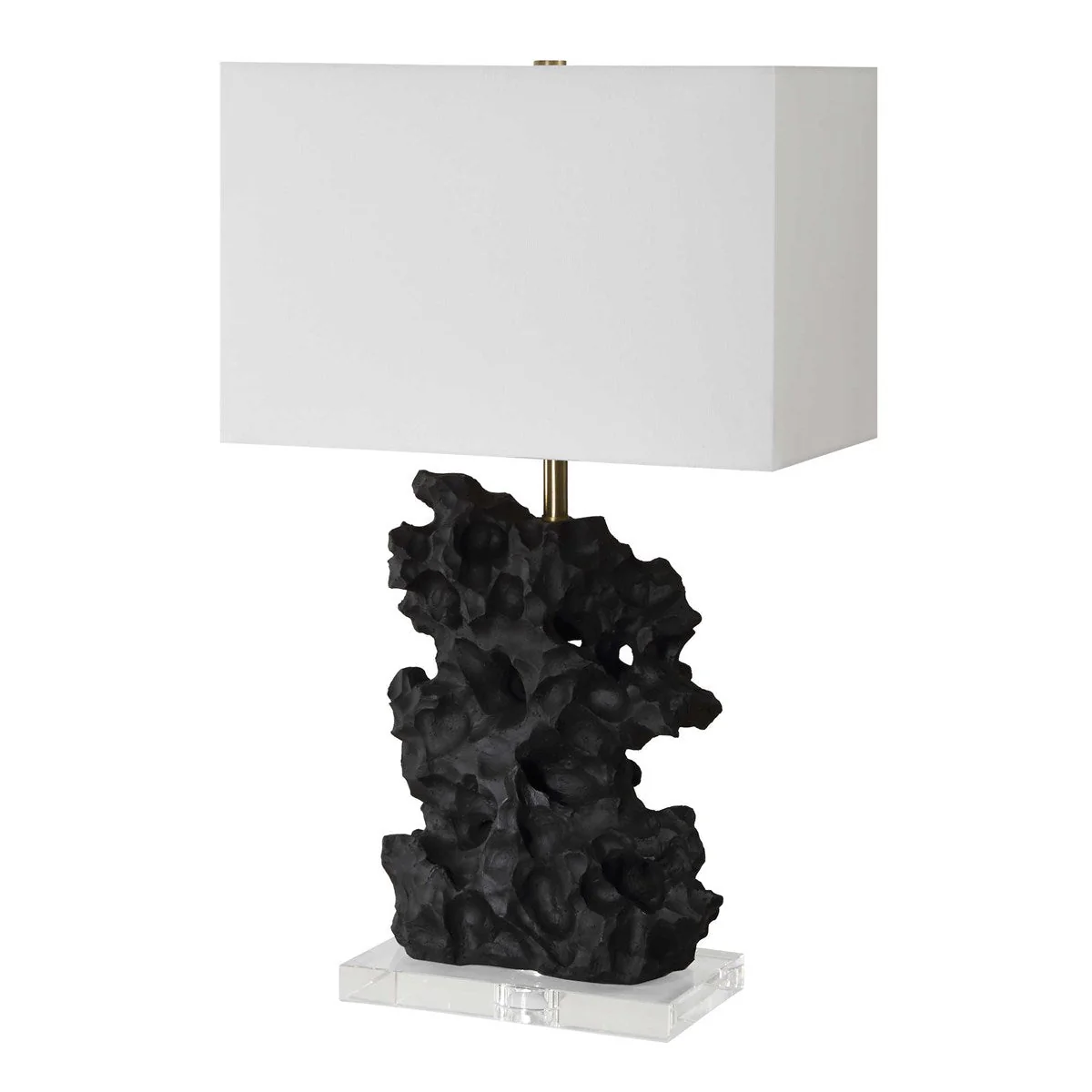 Uttermost Basalt Black Stone Rock Sculpture Table Lamp With White Linen Shade - Image 5