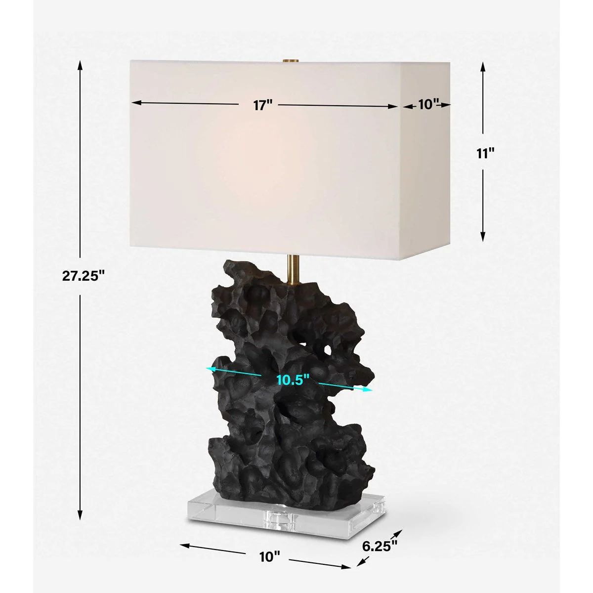 Uttermost Basalt Black Stone Rock Sculpture Table Lamp With White Linen Shade - Image 8