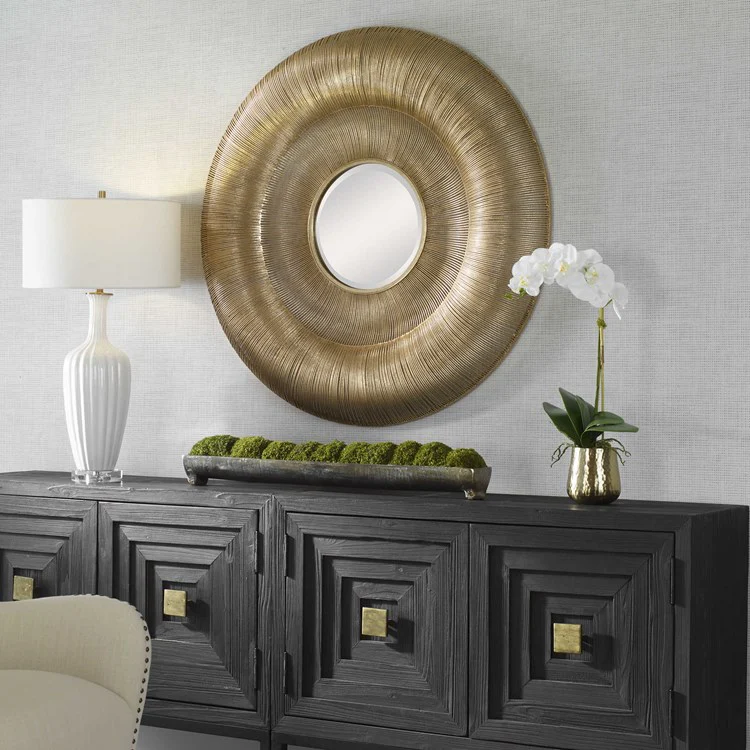 Uttermost Bauble Antiqued Gold Iron Round Mirror - Image 2