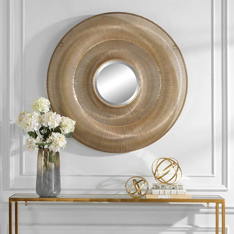 Uttermost Bauble Antiqued Gold Iron Round Mirror - Image 4