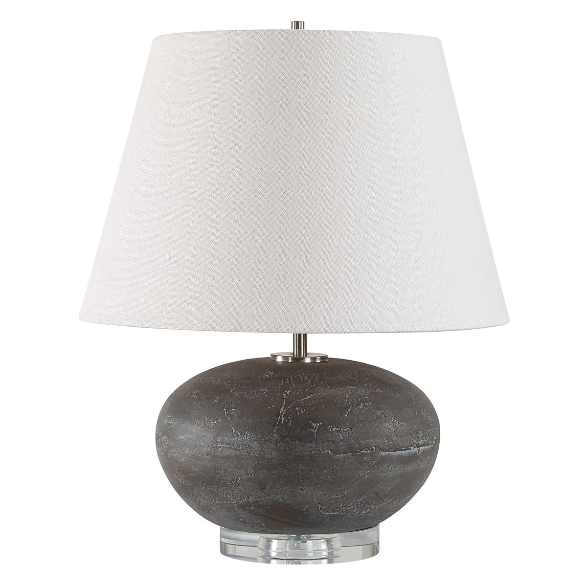 Uttermost Beckley Distressed Charcoal Glazed Ceramic Table Lamp With White Linen Shade - Image 4