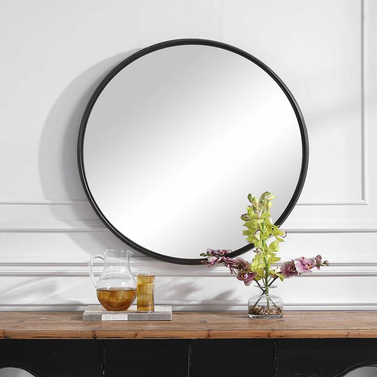 Uttermost Belham Aged Black Iron Round Mirror - Image 2