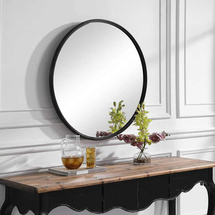 Uttermost Belham Aged Black Iron Round Mirror - Image 4