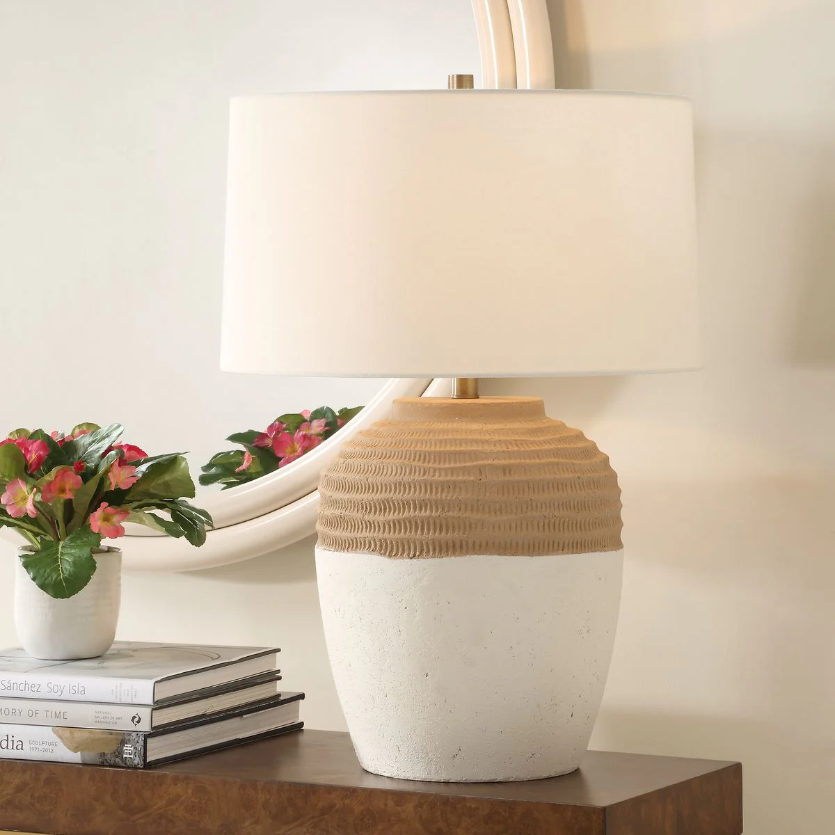 Uttermost Bellaby Two-toned Terracotta Base Table Lamp With White Linen Shade