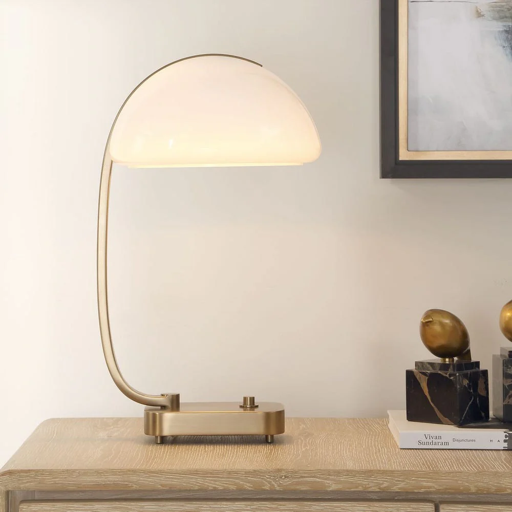 Uttermost Bend The Rules Antique Brass Desk Lamp With White Glass Shade