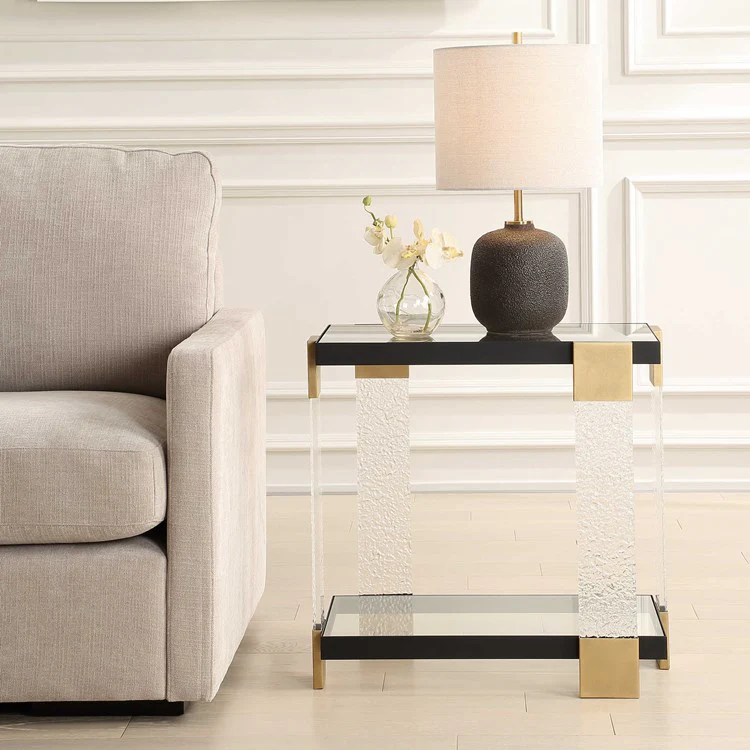 Uttermost Bendena Glass and Black Iron Side Table - Image 3
