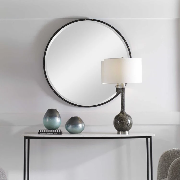Uttermost Benedo Rustic Black Iron with Antique Gold Round Mirror