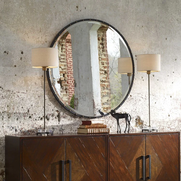 Uttermost Benedo Rustic Black Iron with Antique Gold Round Mirror - Image 4