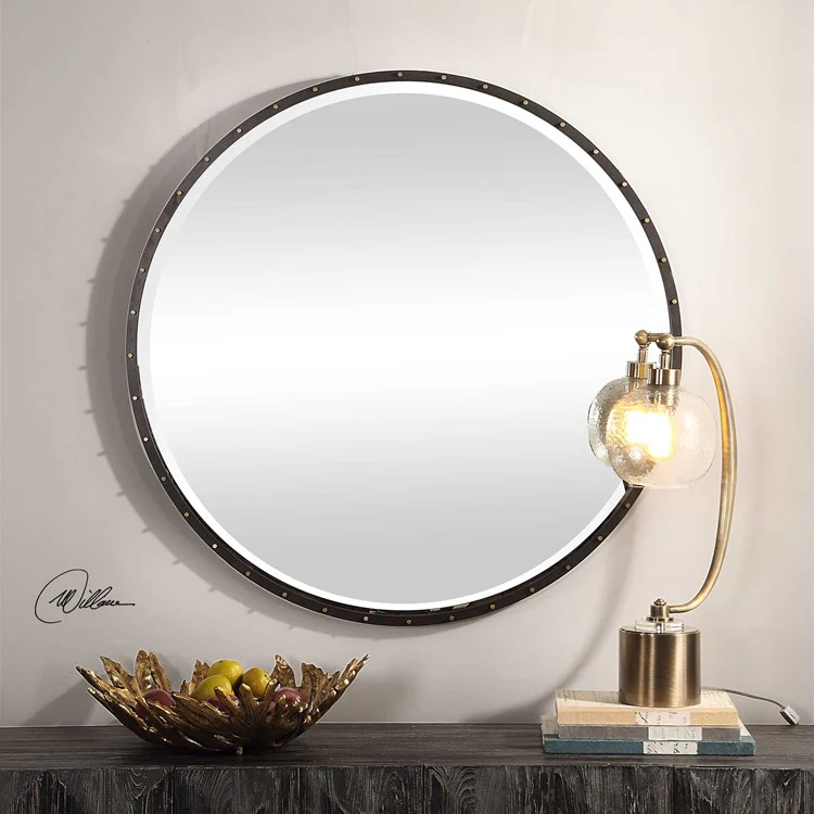 Uttermost Benedo Rustic Black Iron with Antique Gold Round Mirror - Image 5