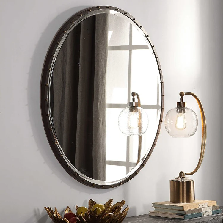 Uttermost Benedo Rustic Black Iron with Antique Gold Round Mirror - Image 6