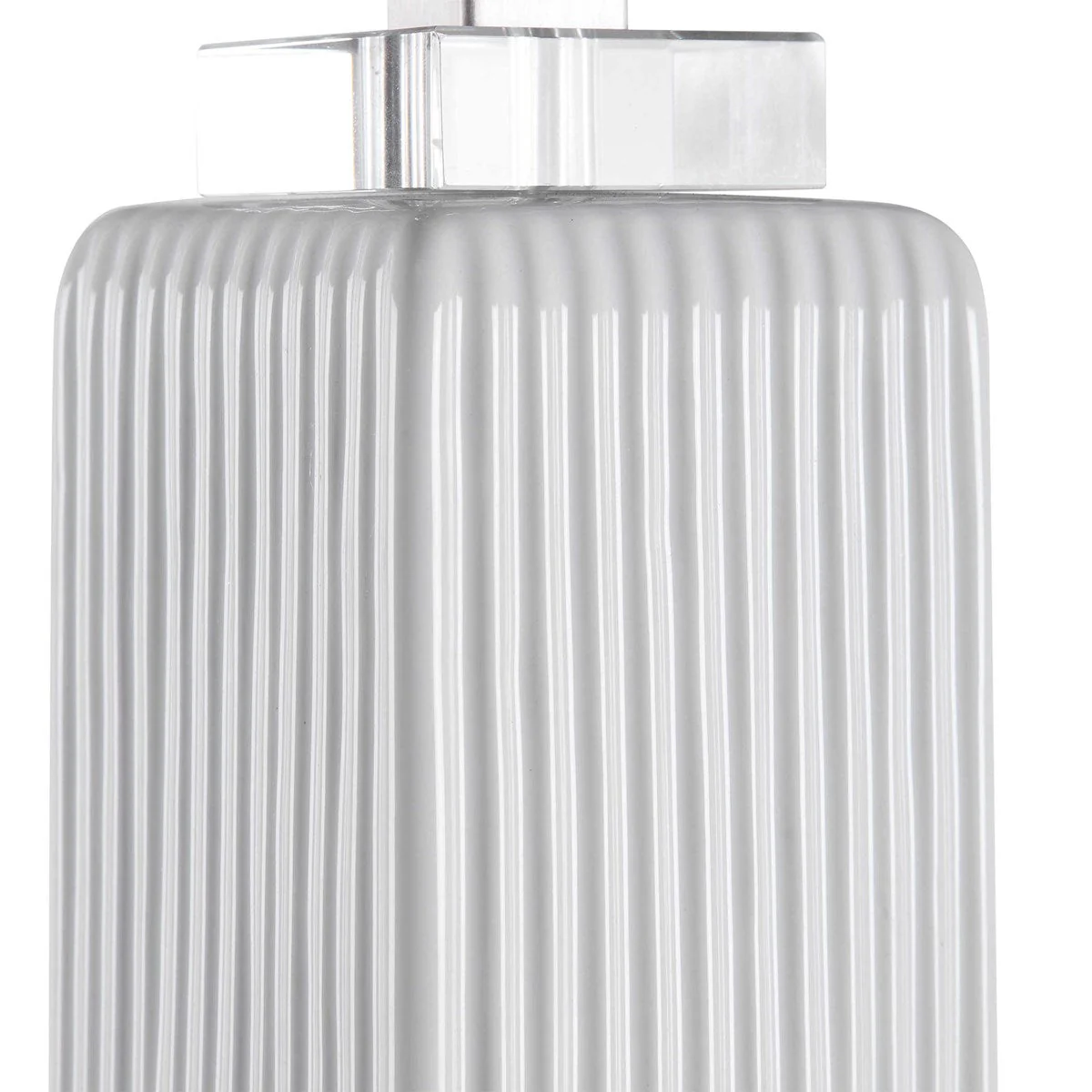 Uttermost Bennett Gloss White Glaze Crystal Buffet Lamp With Linen Shade - Image 4