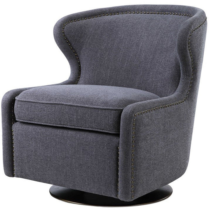Uttermost Biscay Charcoal Gray Herringbone Fabric Contemporary Swivel Chair - Image 4