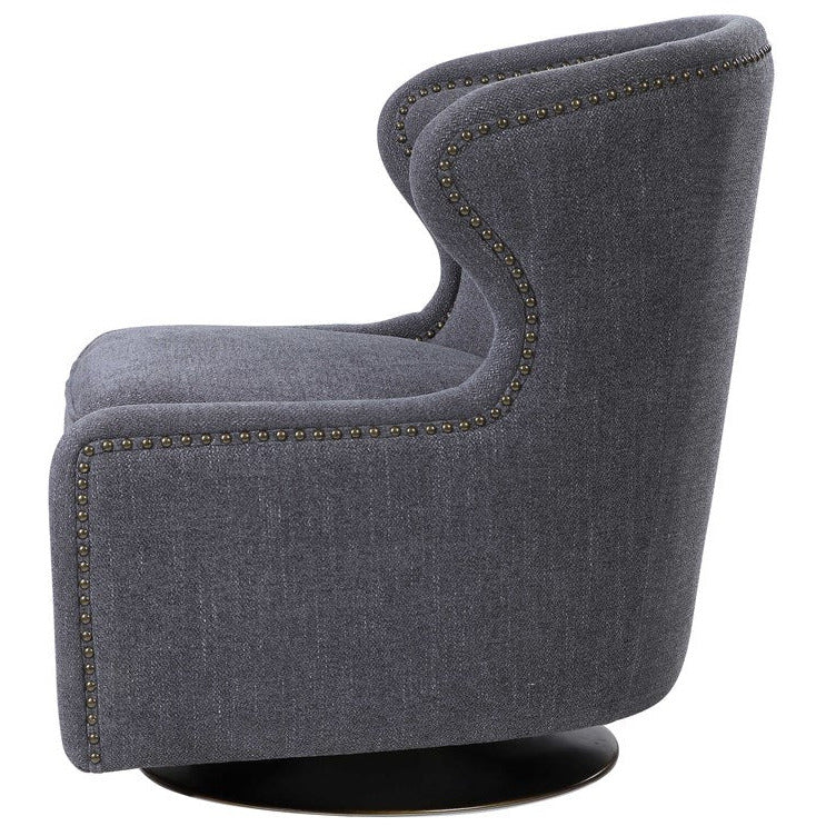 Uttermost Biscay Charcoal Gray Herringbone Fabric Contemporary Swivel Chair - Image 5