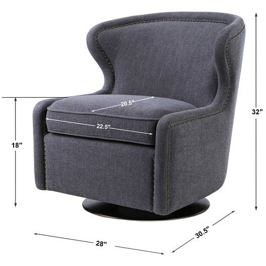 Uttermost Biscay Charcoal Gray Herringbone Fabric Contemporary Swivel Chair - Image 8