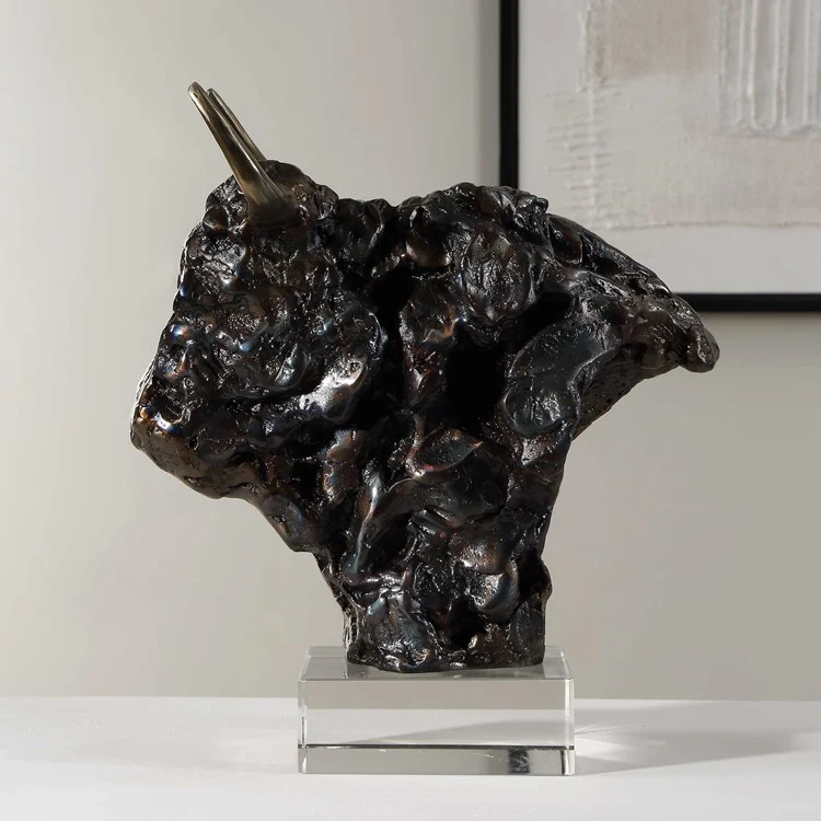 Uttermost Bison Bust Tarnished Bronze and Crystal Sculpture - Image 4
