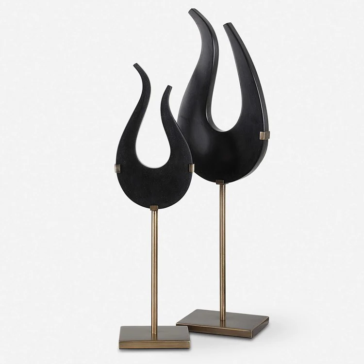 Uttermost Black Flame Stone and Brushed Brass Sculpture - Image 2