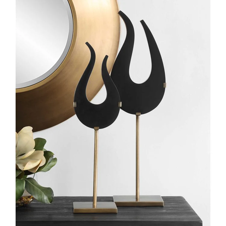 Uttermost Black Flame Stone and Brushed Brass Sculpture - Image 3