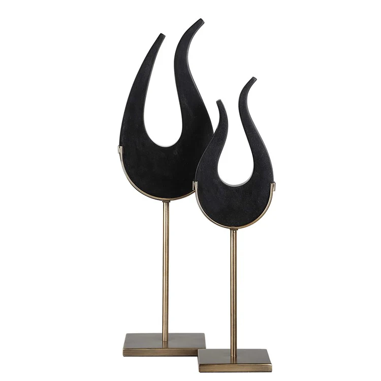 Uttermost Black Flame Stone and Brushed Brass Sculpture - Image 4
