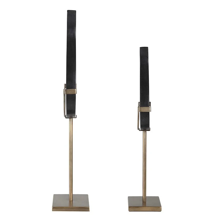 Uttermost Black Flame Stone and Brushed Brass Sculpture - Image 5