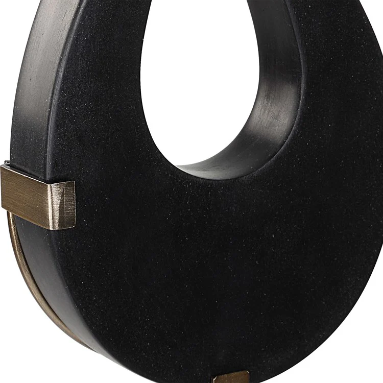 Uttermost Black Flame Stone and Brushed Brass Sculpture - Image 6