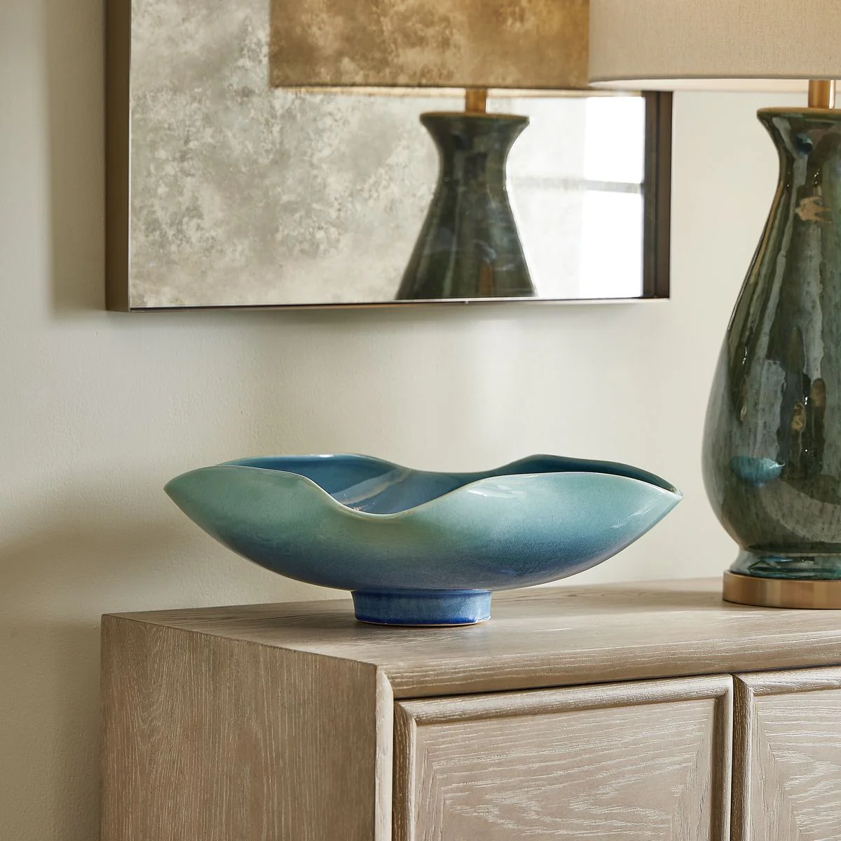 Uttermost Blue Lagoon Glazed Ceramic Bowl ~ Indoor And Outdoor Use - Image 2