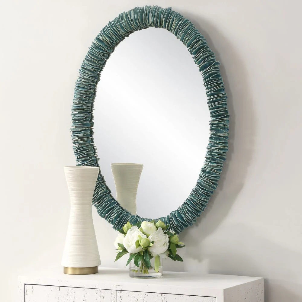 Uttermost Bonaire Teal Blue Oval Mirror - Image 2