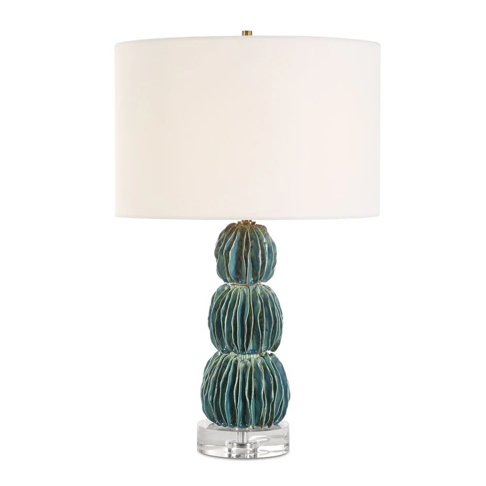 Uttermost Bonaire Teal Blue Glazed Ceramic Table Lamp With White Linen Shade - Image 2